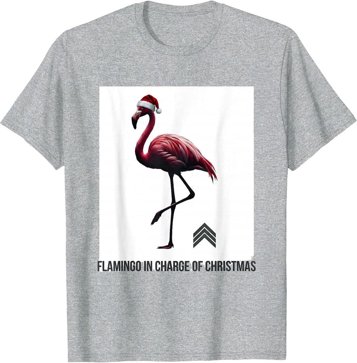 Men's Flamingo in Charge of Christmas Funny Animal Lover Holiday T-Shirt - Heather Grey