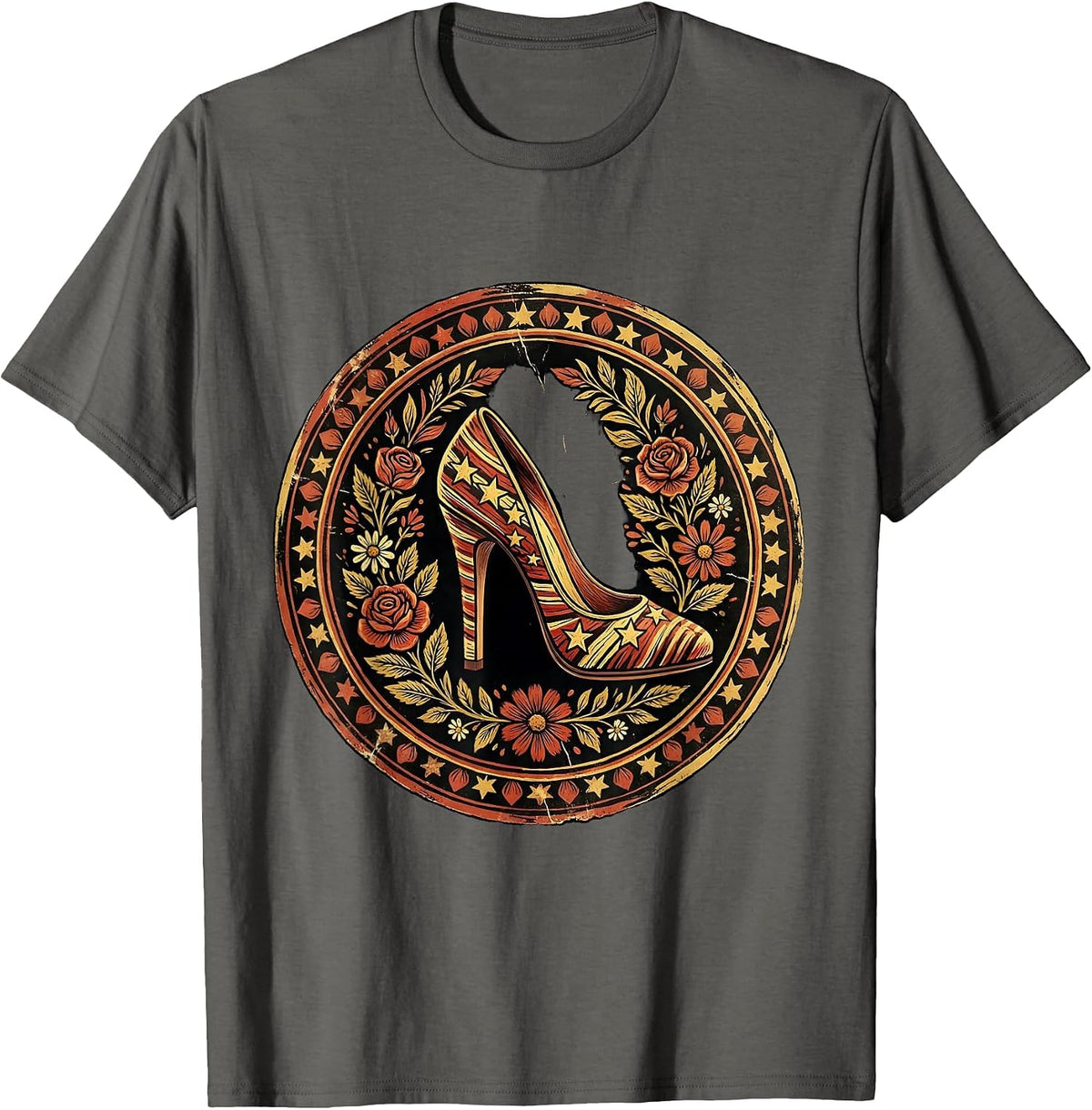 Patriotic High Heels Stars and Stripes Graphic T-Shirt - Asphalt Grey