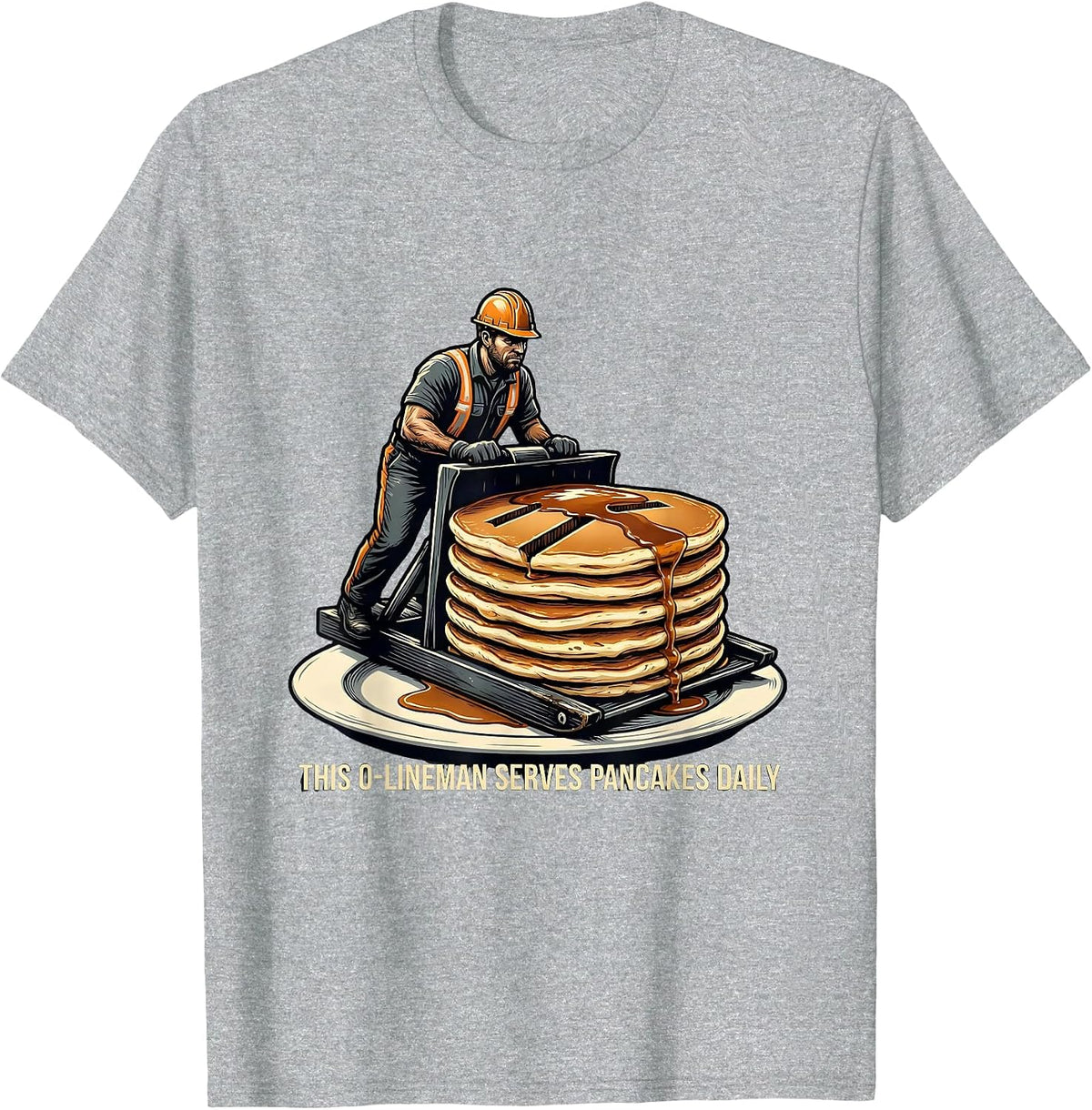 Men's This O-Lineman Serves Pancakes Daily Funny Football Lineman T-Shirt - Heather Grey