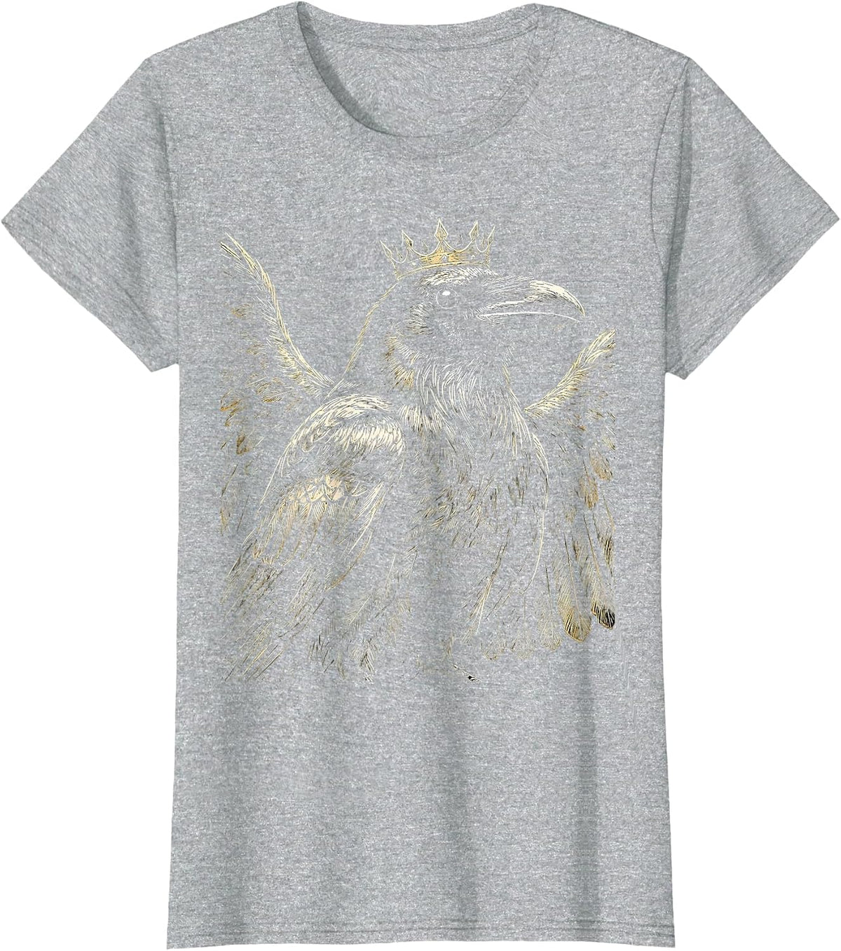 Women's Crow Wearing a Spiked Crown Illustration T-Shirt - Heather Grey