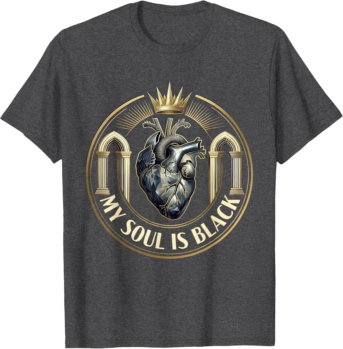 My Soul Is Black Gothic Dark Aesthetic Design T-Shirt - Dark Heather Grey