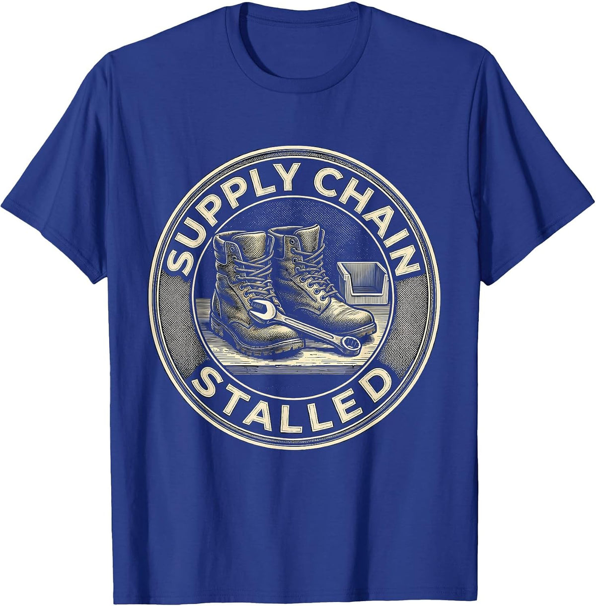 Supply Chain Stalled Crosshatch Auto Mechanic Waiting on T-Shirt - Royal Blue