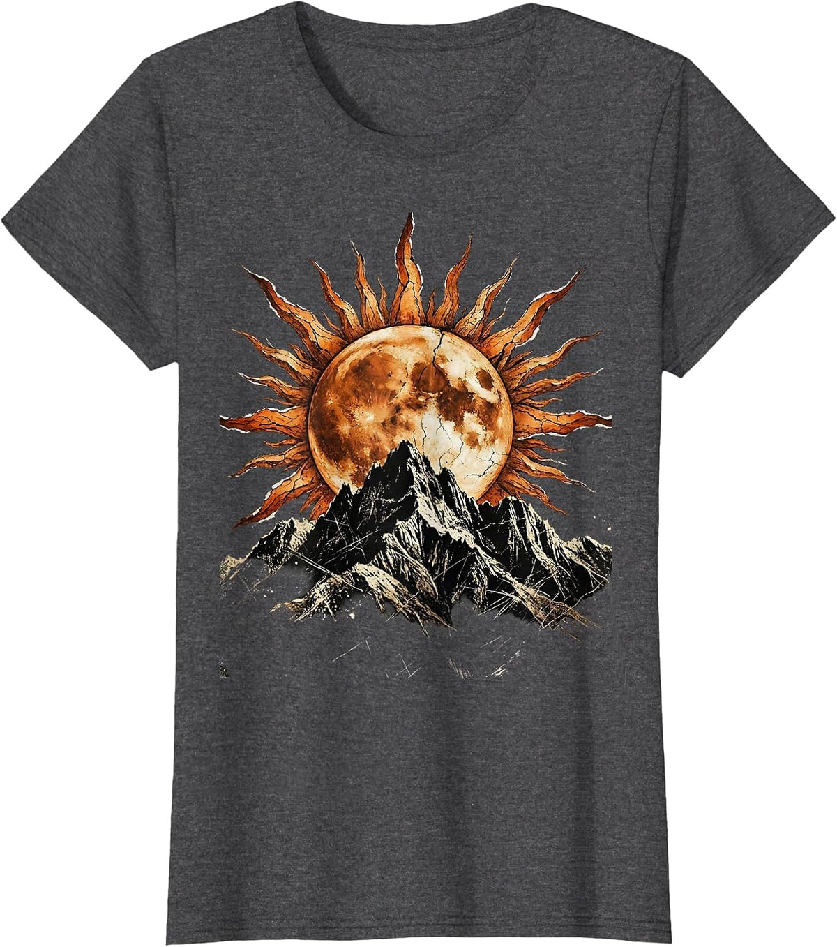 Women's Faith Over Fear Rising Sun Mountain Graphic T-Shirt - Dark Heather Grey