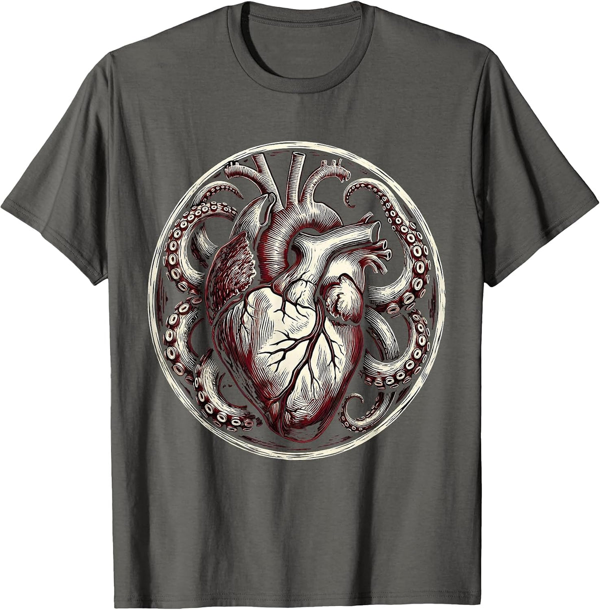 Men's Octopus Heart Squeeze Graphic Design T-Shirt - Asphalt Grey