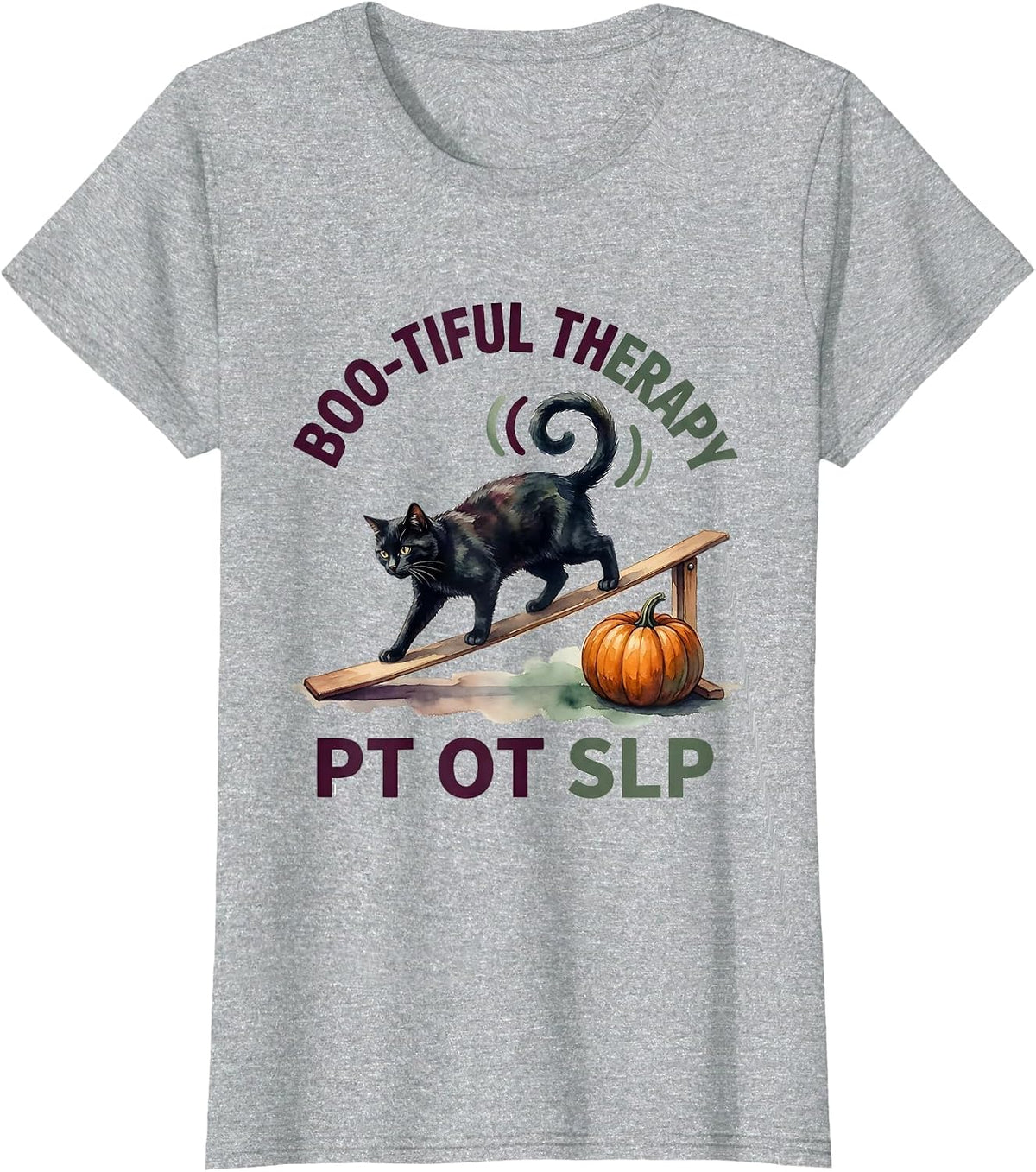 Boo-tiful Therapy PT OT SLP Watercolor Halloween Therapy T-Shirt - Heather Grey
