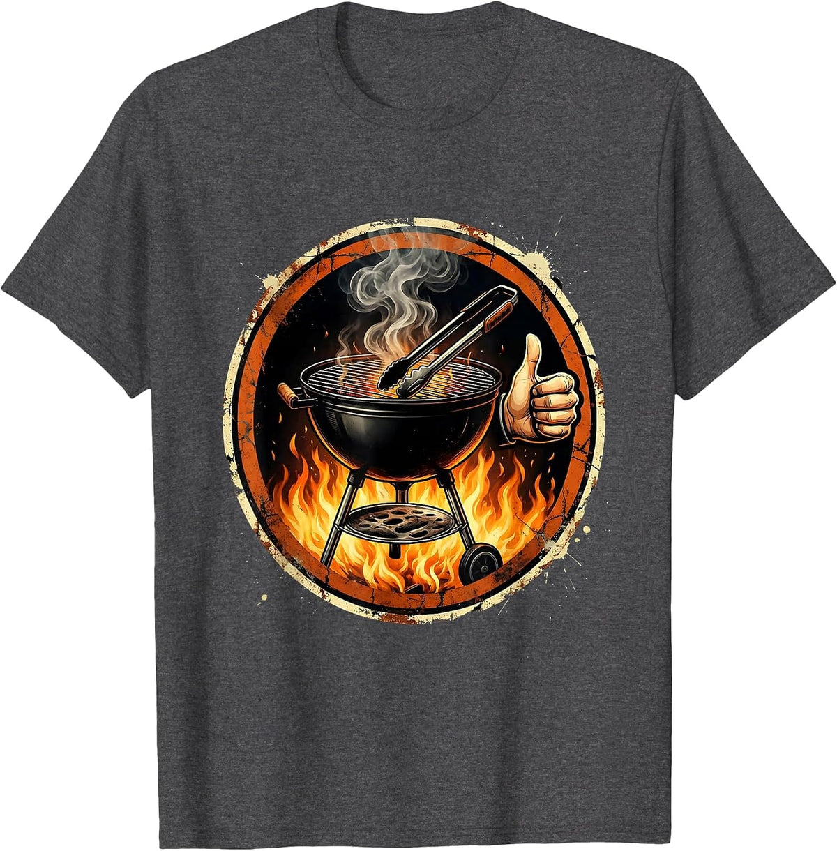 Dad Thumbs Up Backyard Barbecue Illustration T-Shirt - Dark Heather Grey