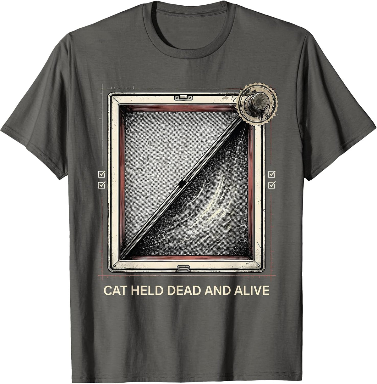 Men's Cat Held Dead And Alive Funny Quantum Physics Science Humor T-Shirt - Asphalt Grey