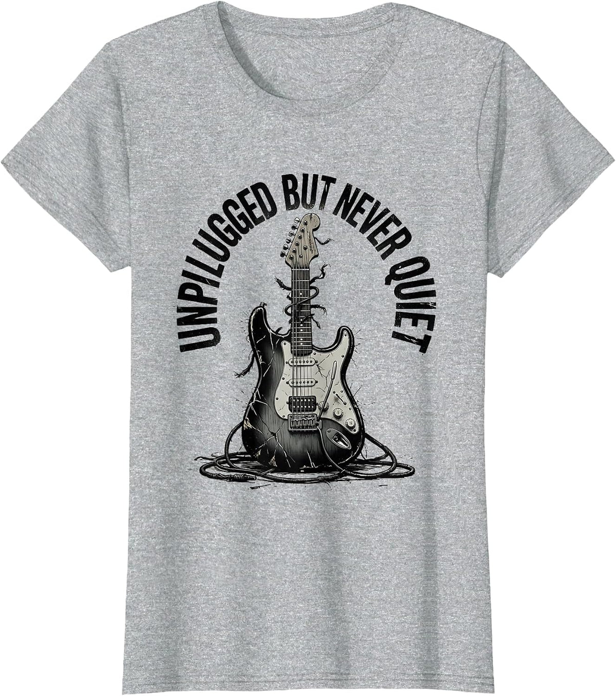 Unplugged But Never Quiet Grunge Music Design T-Shirt - Heather Grey