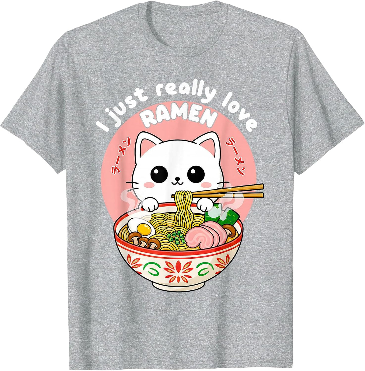 I Just Really Love Ramen Funny Cat Japanese Noodles Anime T-Shirt - Heather Grey