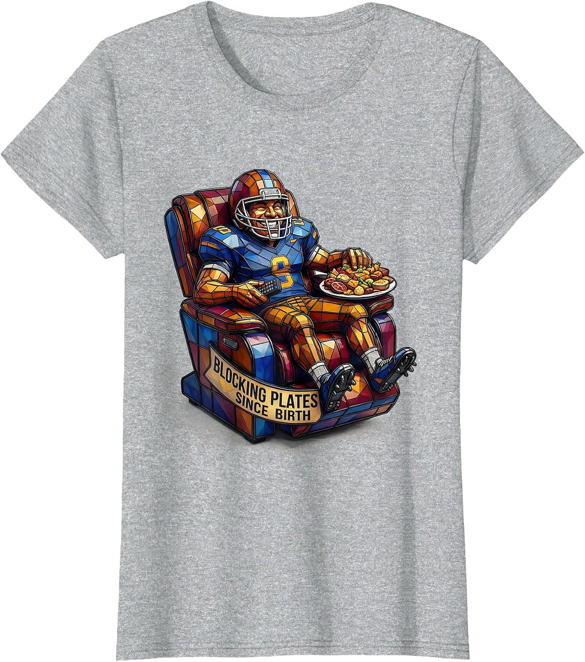 Women's Offensive Lineman at the Buffet Football Design T-Shirt - Heather Grey
