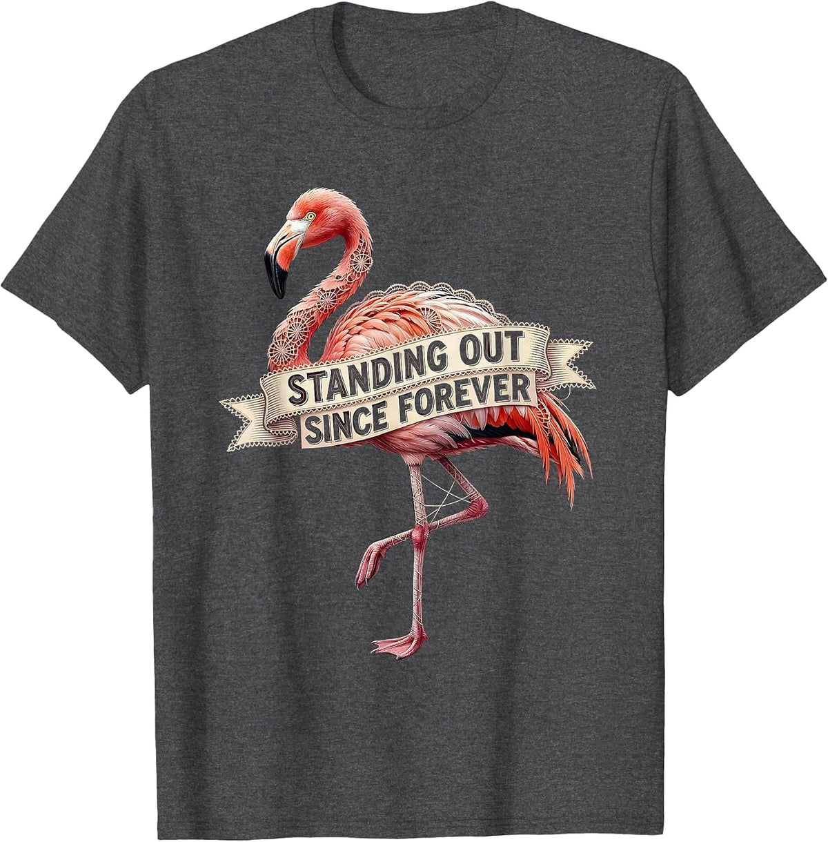 Flamingo Standing Out Since Forever Design T-Shirt - Dark Heather Grey