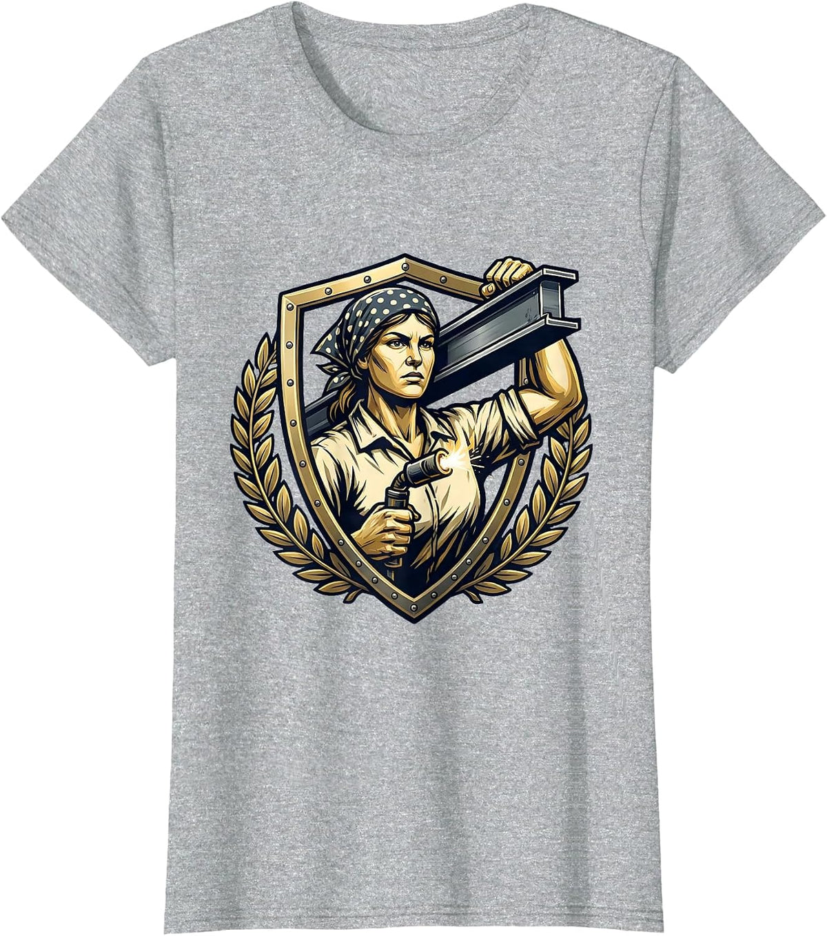 Women's Rosie the Riveter Welding Steel Beam Graphic T-Shirt - Heather Grey