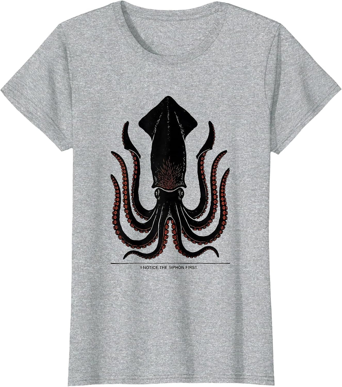Women's I Notice The Siphon First Linocut Octopus Lover Gift T-Shirt - Heather Grey