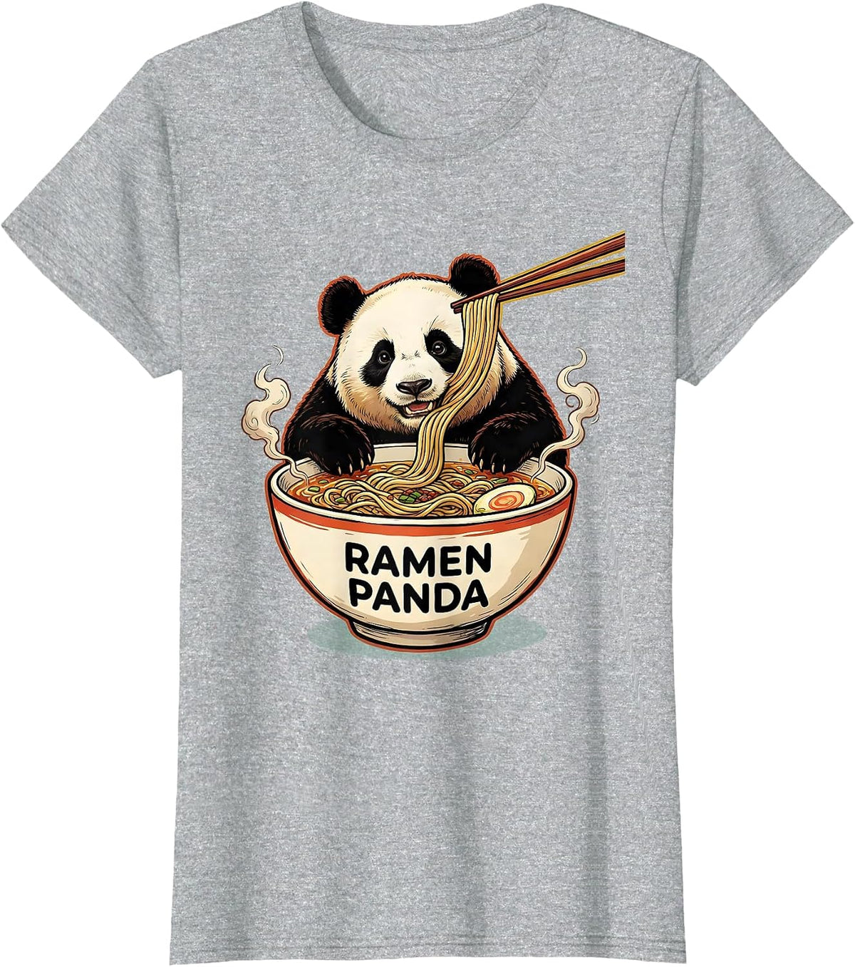 Women's Ramen Panda Cute Kawaii Anime Animal Japanese Food Lover T-Shirt - Heather Grey