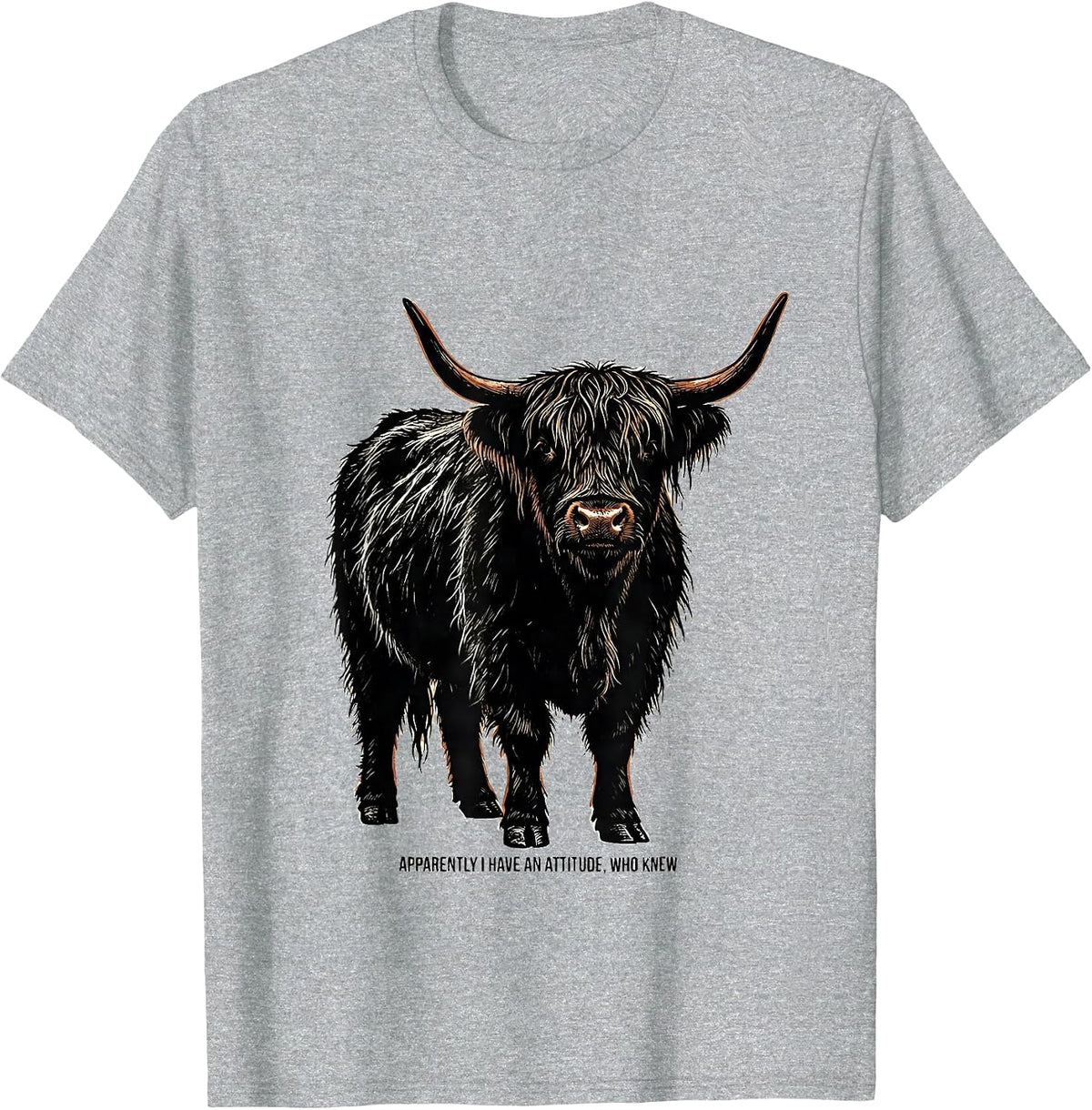 Men's Apparently I Have An Attitude, Who Knew Funny Highland Cow T-Shirt - Heather Grey