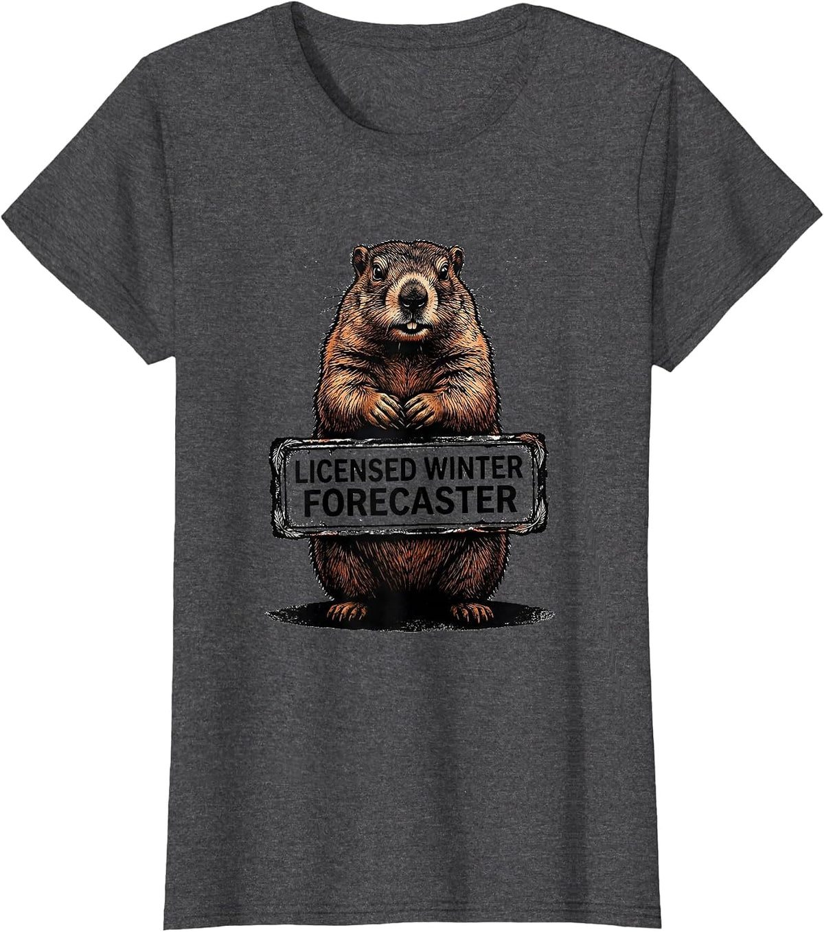 Women's Licensed Winter Forecaster Funny Woodchuck Groundhog Day T-Shirt - Dark Heather Grey
