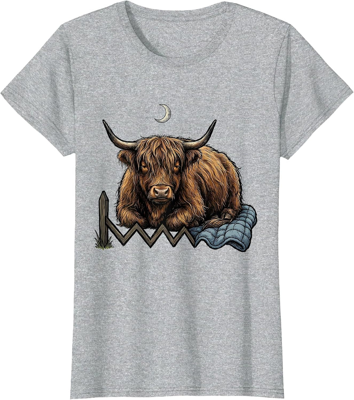 Sleeping Highland Cow Cozy Farm Animal Humor T-Shirt - Heather Grey