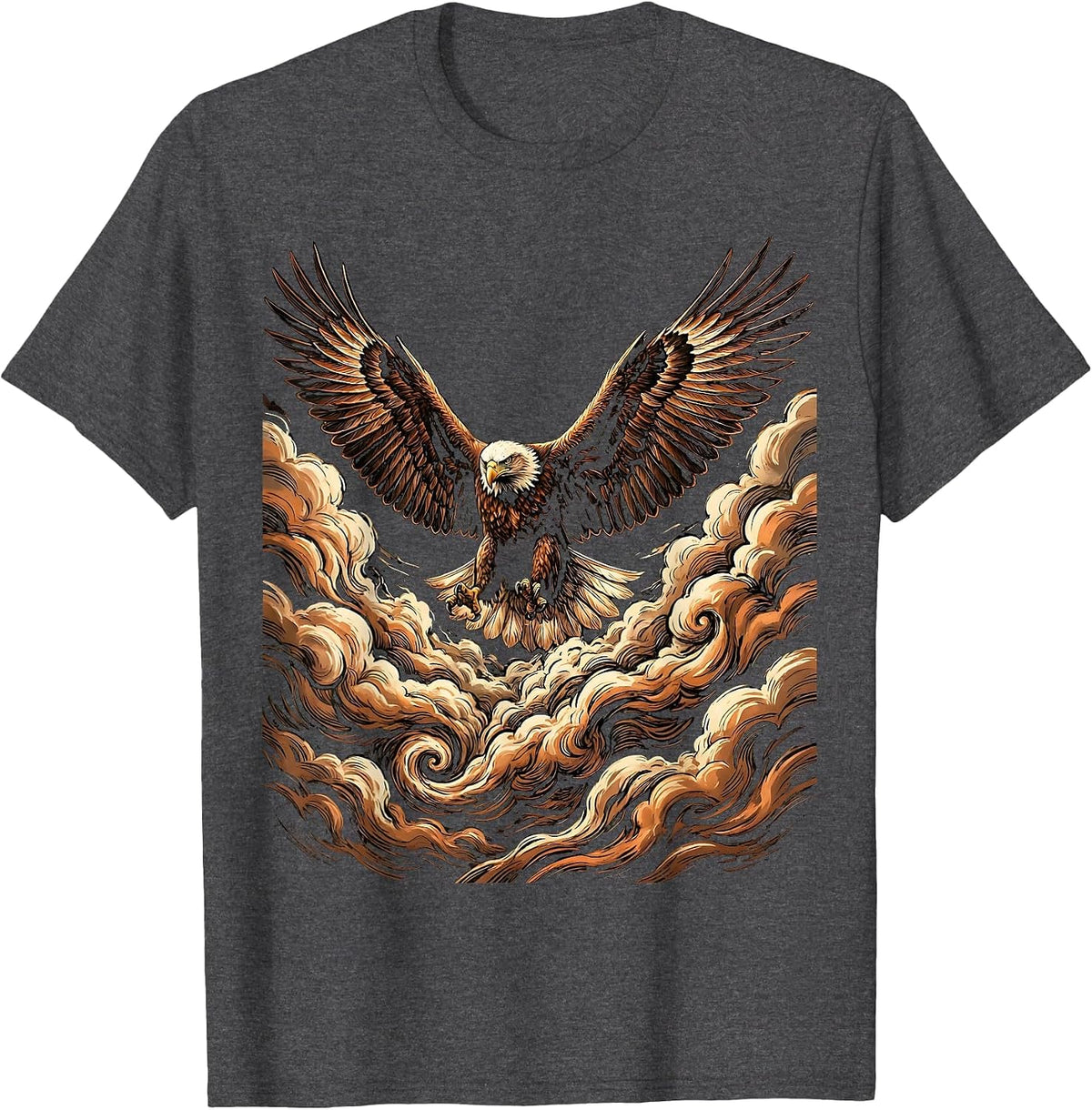 Men's Eagle Soaring Through Storm Clouds Faith Over Fear T-Shirt - Dark Heather Grey