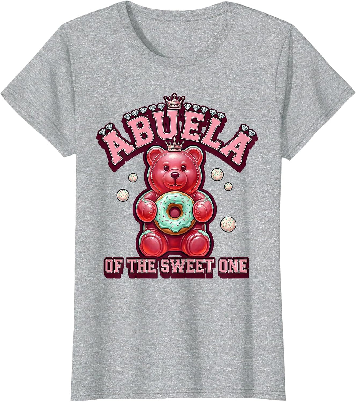Abuela Of The Sweet One First Birthday Matching Family Donut T-Shirt - Heather Grey