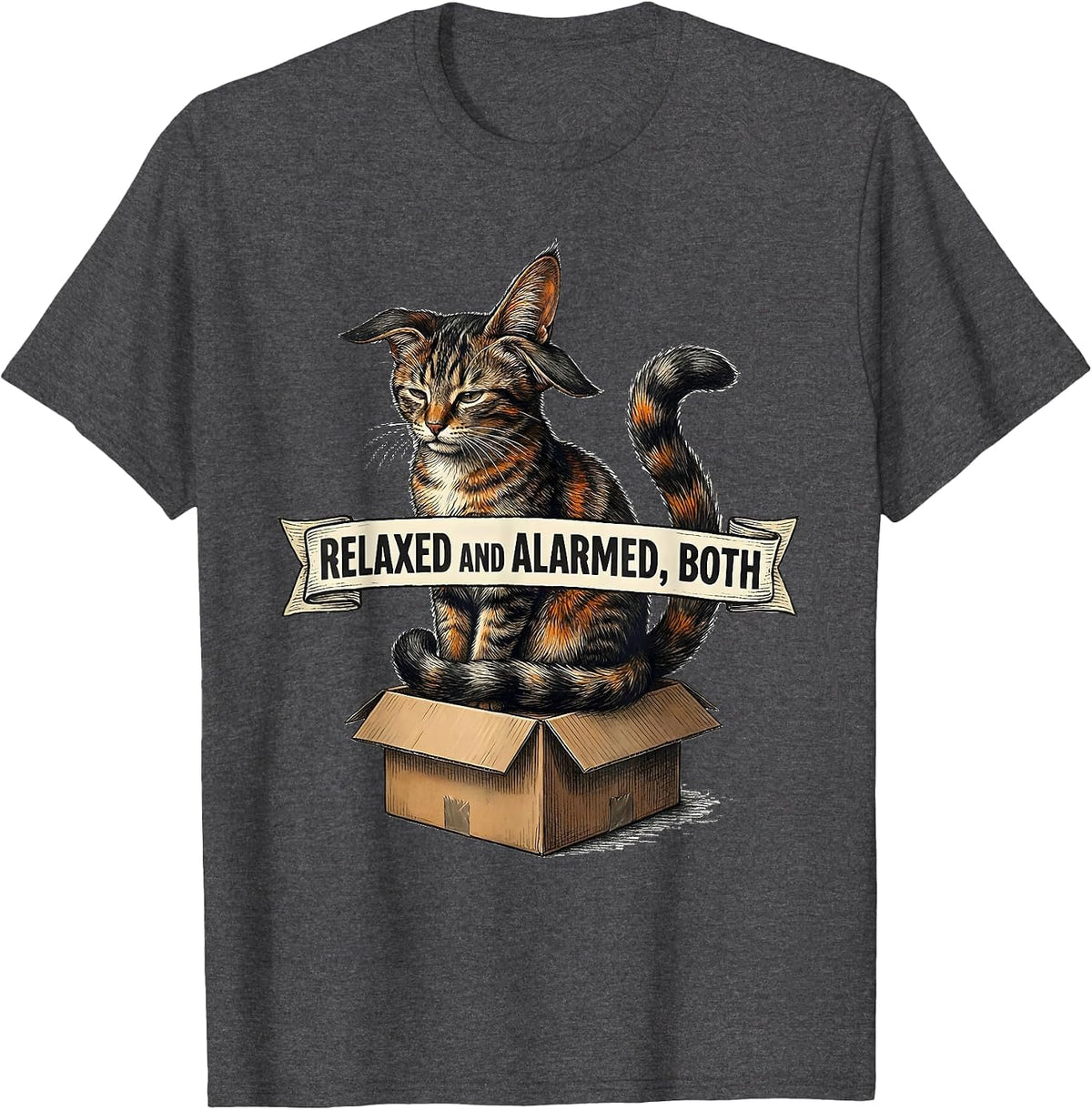 Relaxed And Alarmed Both Quantum Physics Cat Humor Science T-Shirt - Dark Heather Grey