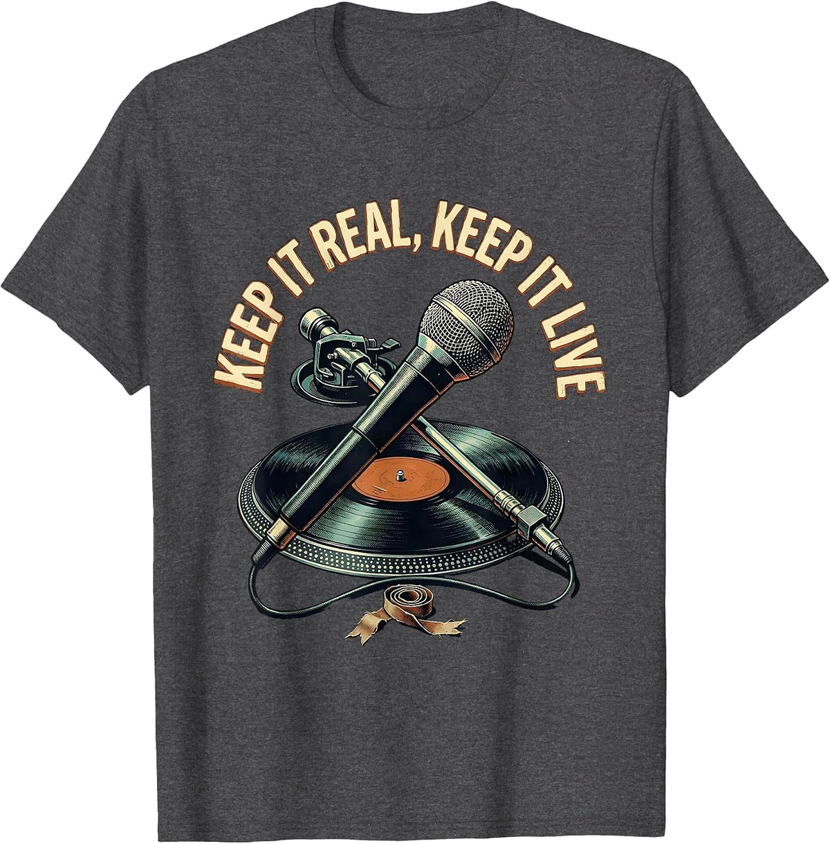 Men's Keep It Real Keep It Live Vintage Hip Hop Rap Music T-Shirt - Dark Heather Grey