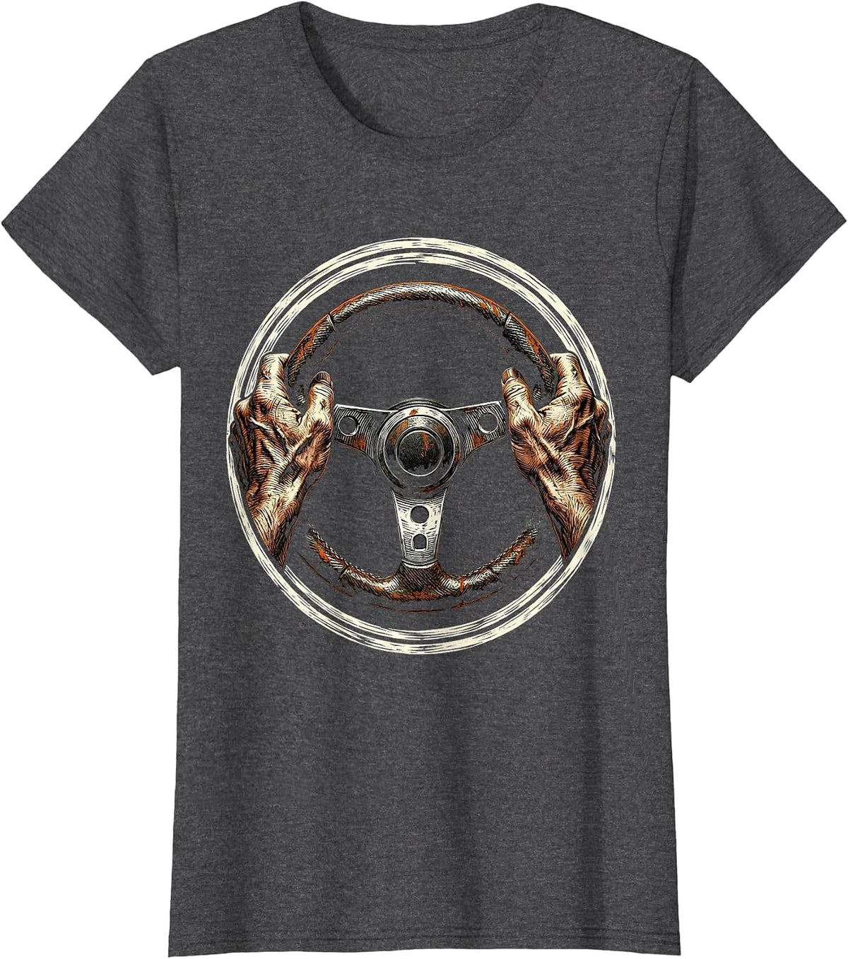 Women's Mechanic Hands Steering Wheel Graphic Tee T-Shirt - Dark Heather Grey