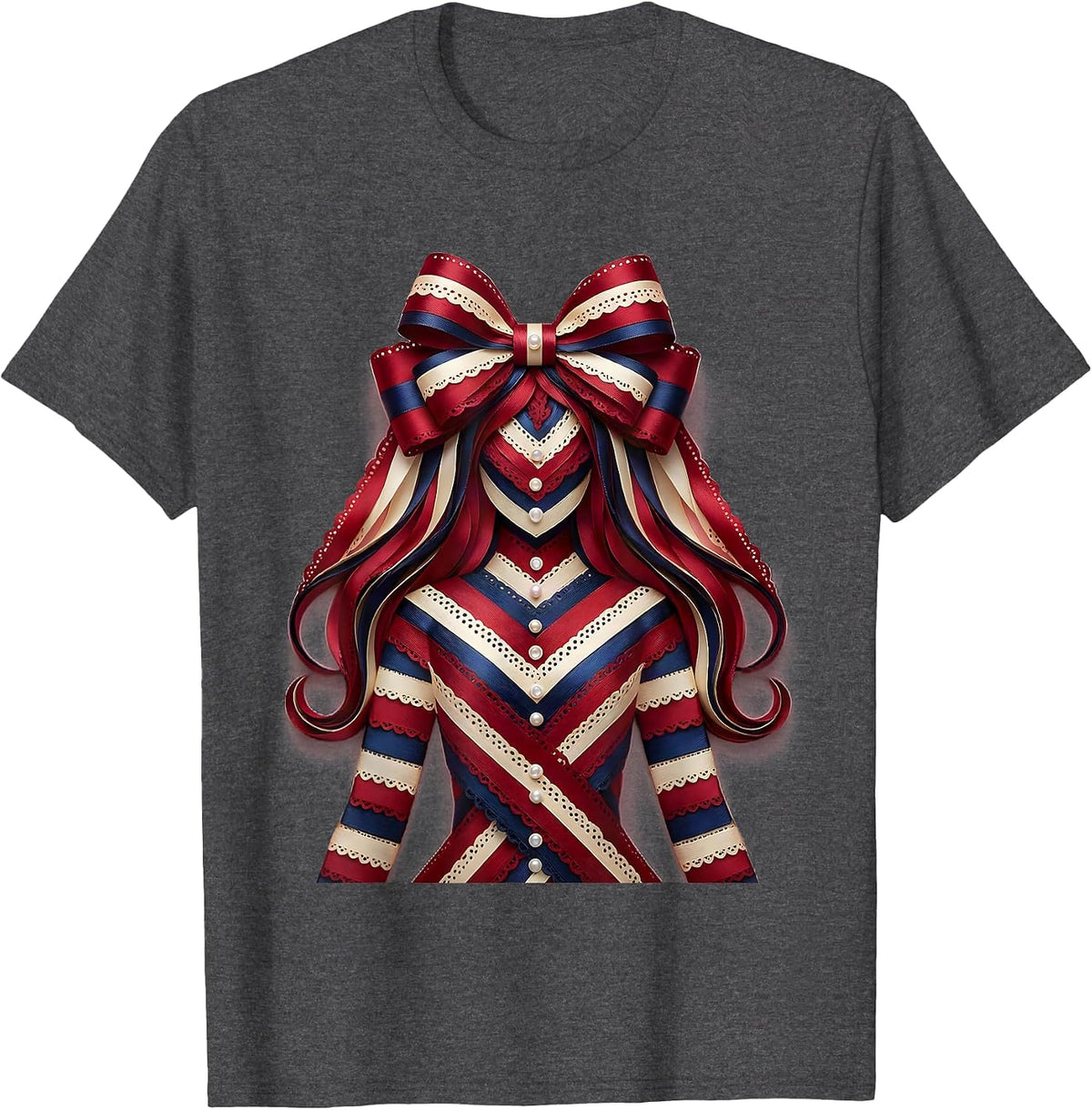 Silhouette Sunset Red White Blue Patriotic Design T-Shirt - Dark Heather Grey