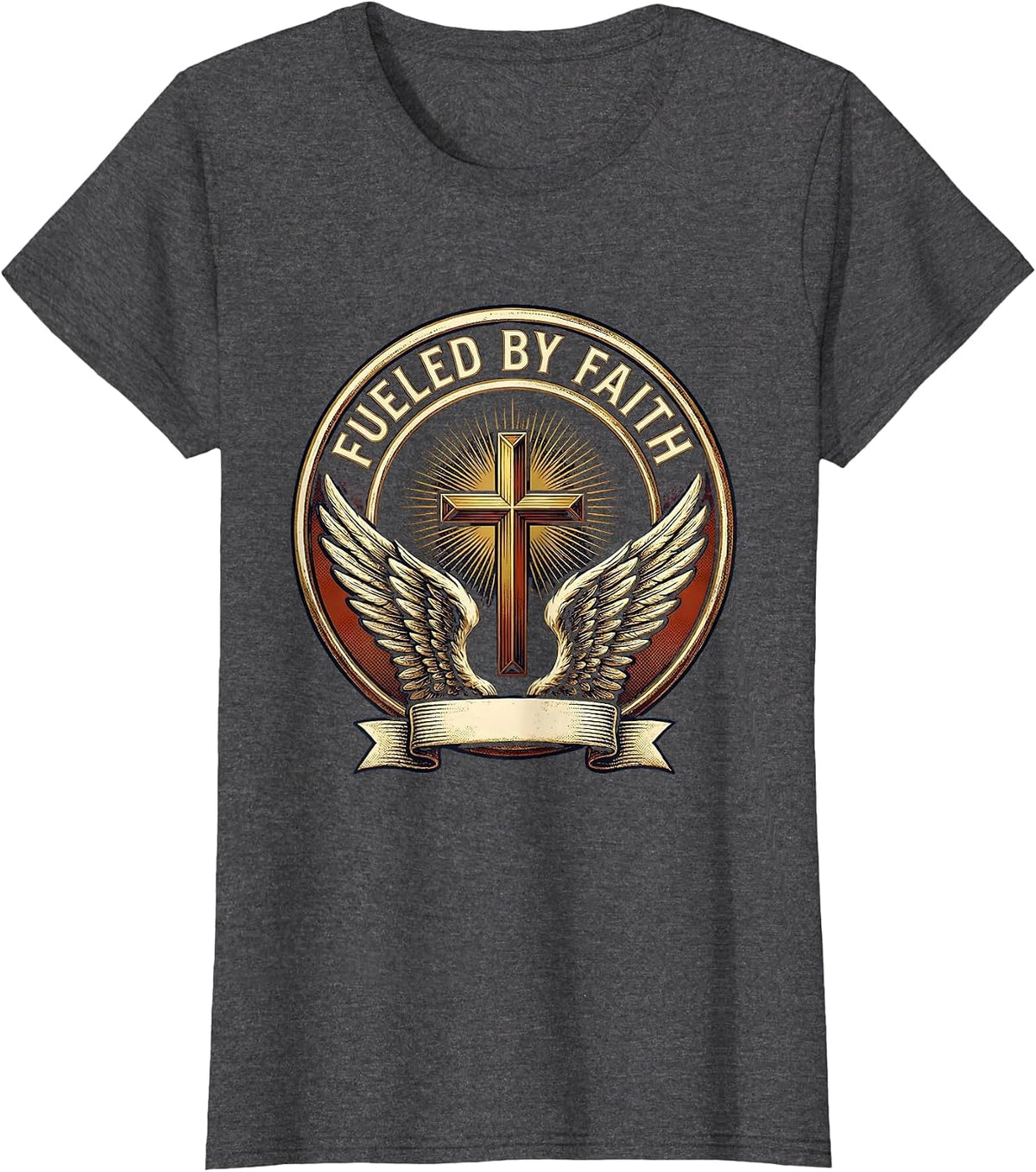 Women's Fueled By Faith Faith Over Fear Design T-Shirt - Dark Heather Grey