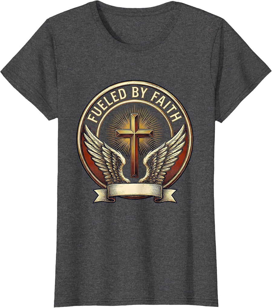 Women's Fueled By Faith Faith Over Fear Design T-Shirt - Dark Heather Grey