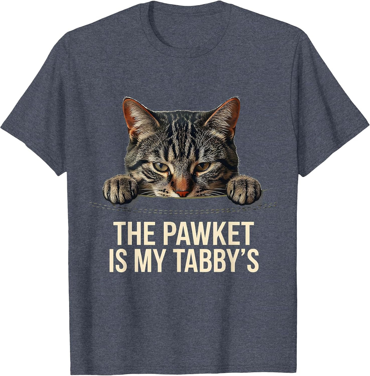 The Pawket Is My Tabby's Cute Cat Lover Pet Owner Humor T-Shirt - Heather Blue