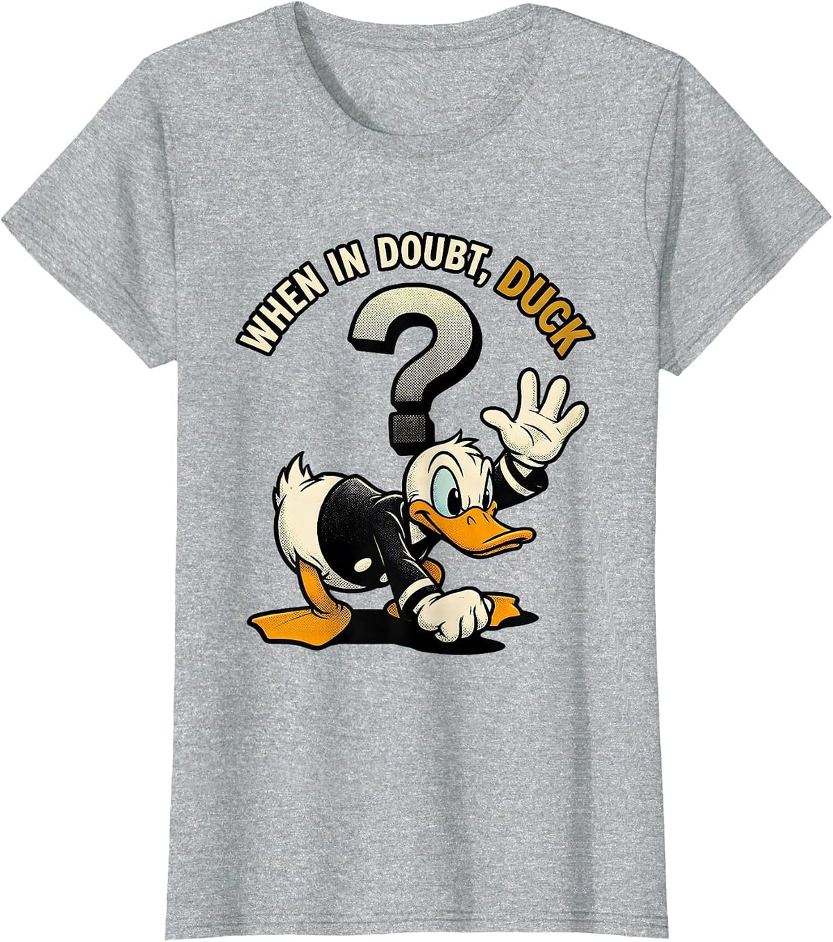 When In Doubt, Duck Retro Cartoon Funny Duck Humor Novelty T-Shirt - Heather Grey