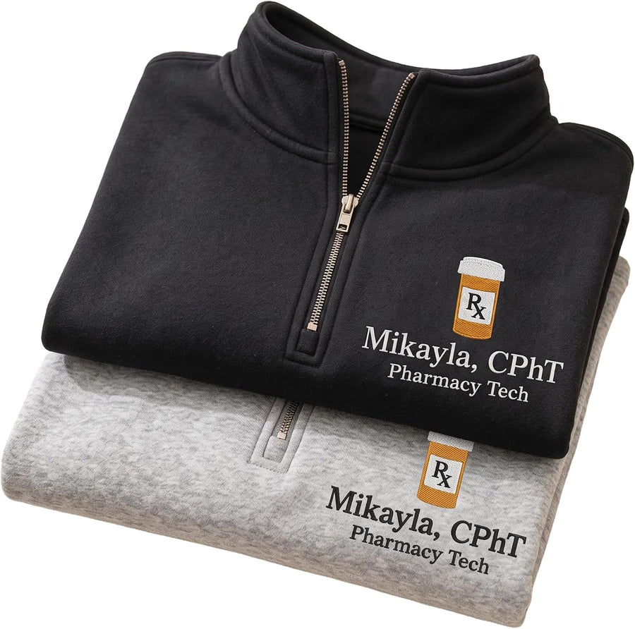 Custom Pharmacy Tech Embroidered Quarter Zip Sweatshirt, Personalized CPHT Name Shirt, Certified Pharmacy Technician Gift -