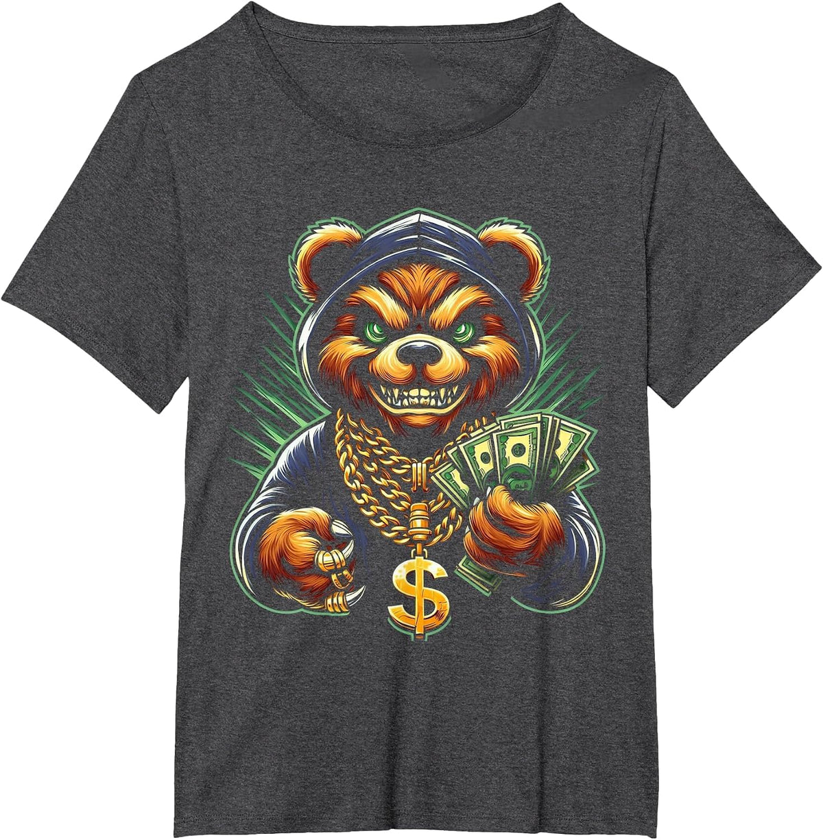 Money Calling Hip Hop Bear Teddy Tee Gangster Rap Swag Dope T-Shirt - Dark Heather Grey