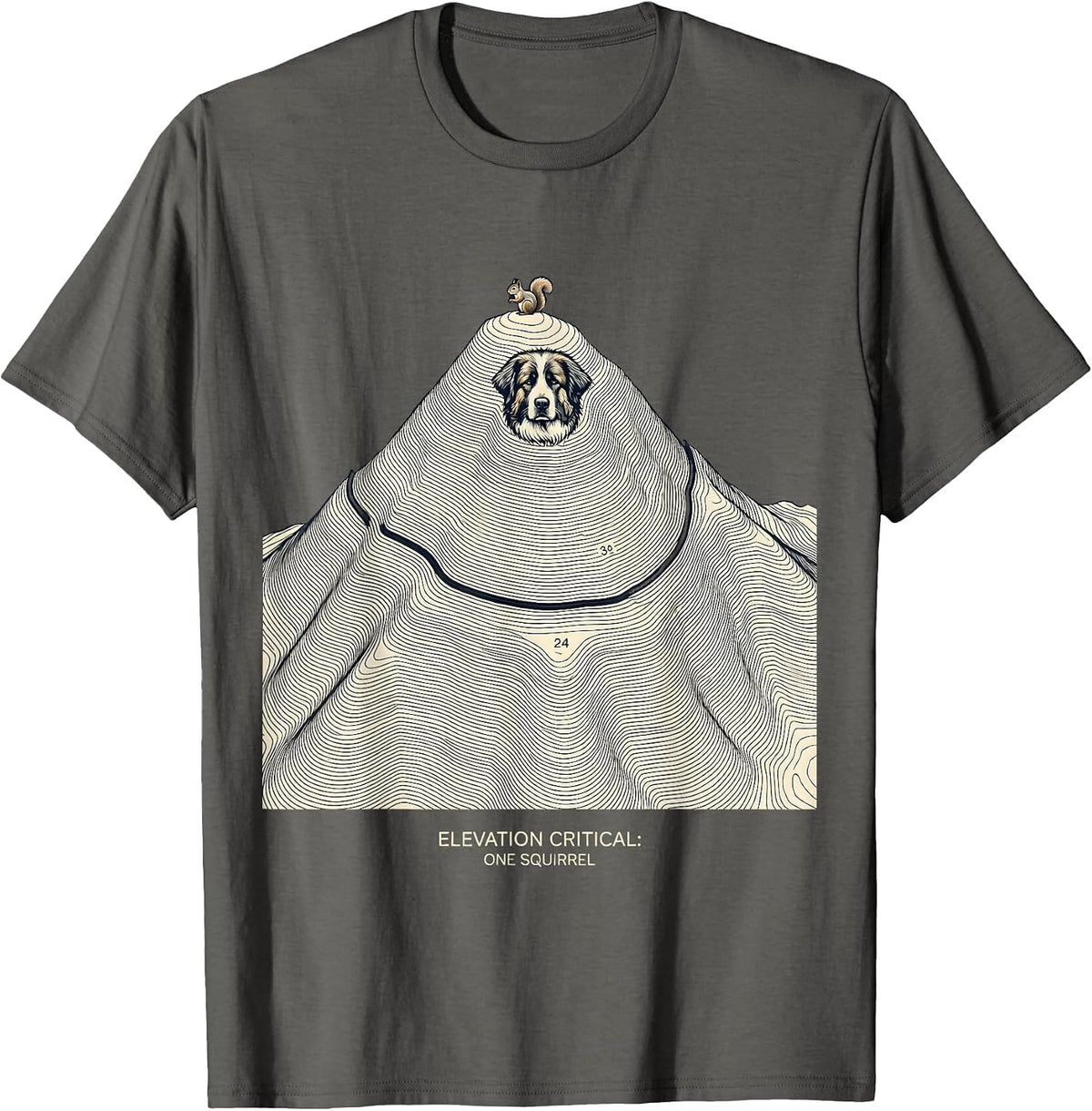 Men's Elevation Critical: One Squirrel Great Pyrenees Dog Owner T-Shirt - Asphalt Grey