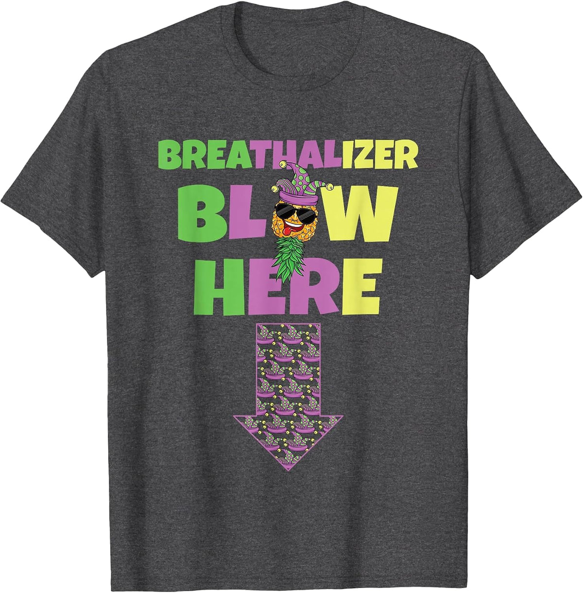 Breathalizer Blow Here Mardi Gras Pineapple Swinger Men T-Shirt - Dark Heather Grey