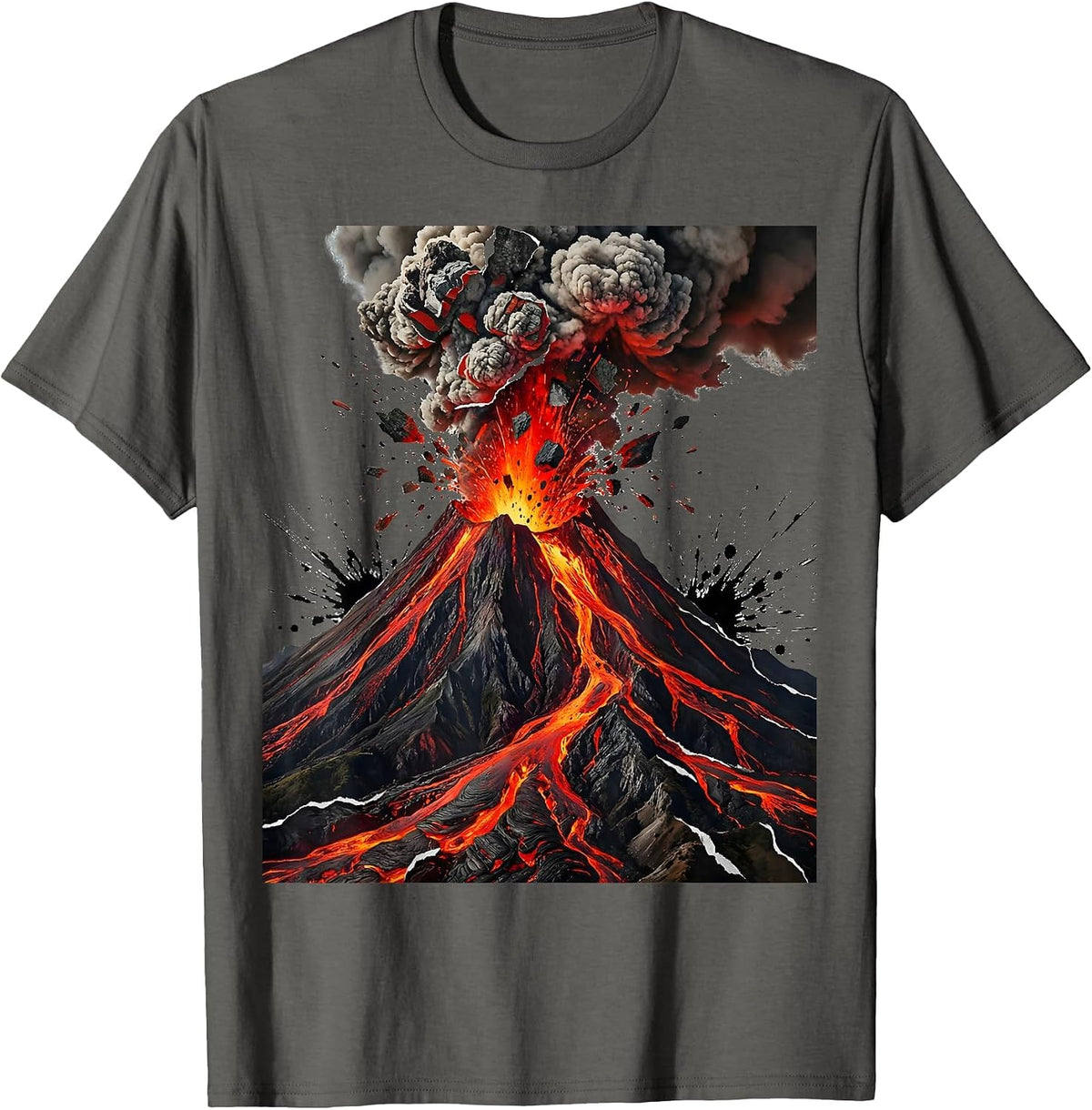 Volcano Eruption Molten Lava Flow Graphic T-Shirt - Asphalt Grey