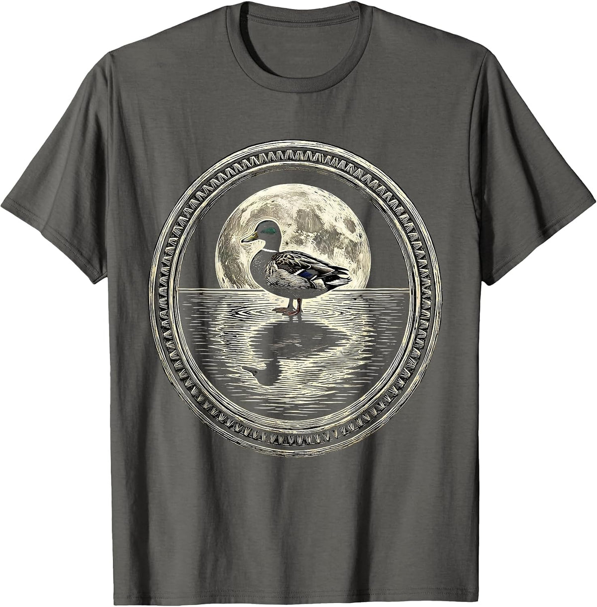 Duck Silhouette Full Moon Reflection Art T-Shirt - Asphalt Grey