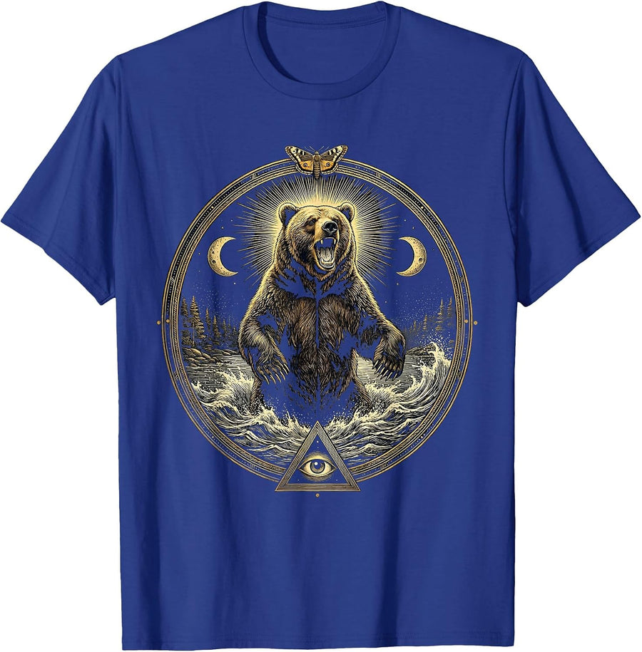 Faith Over Fear Roaring Bear Standing in River T-Shirt - Royal Blue