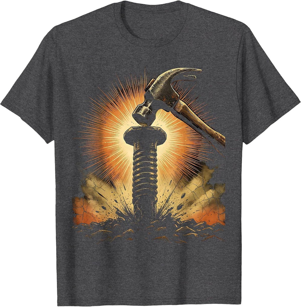 Labor Day Railroad Spike Driving Illustration T-Shirt - Dark Heather Grey