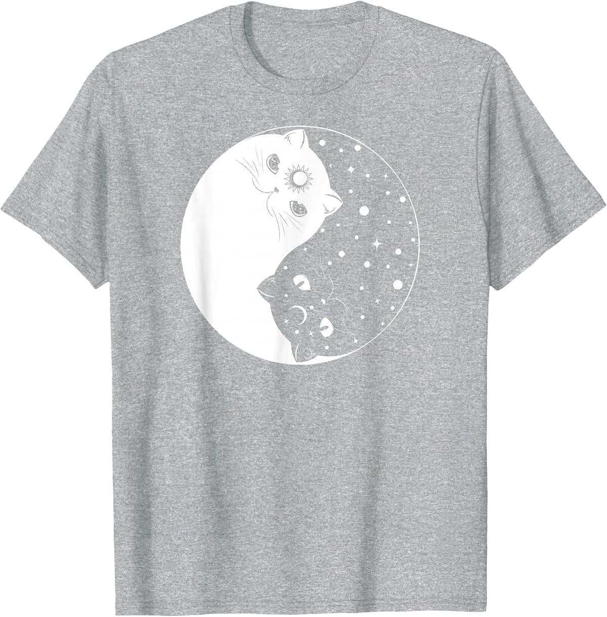 Yin Yang Celestial Cats - Cute Mystical Kittens T-Shirt - Heather Grey
