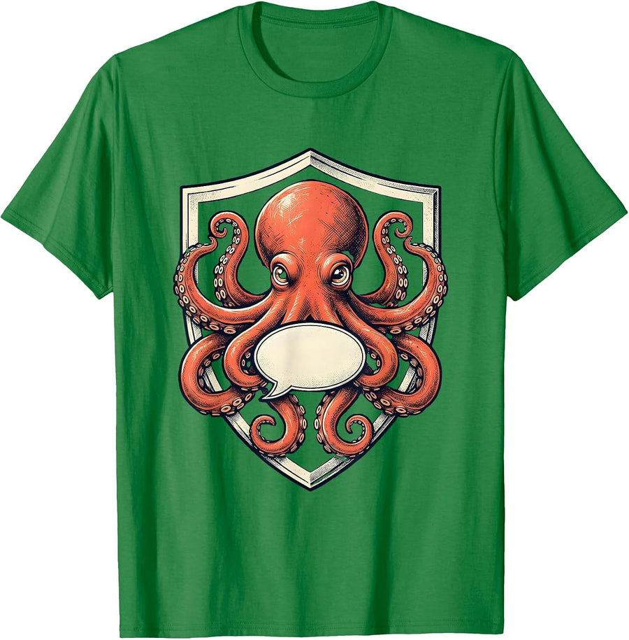 Men's Heraldic Octopus Emblem Marine Biology Enthusiast T-Shirt - Kelly Green