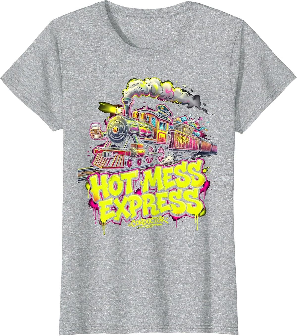 Hot Mess Express Conductor Funny Mom Design T-Shirt - Heather Grey