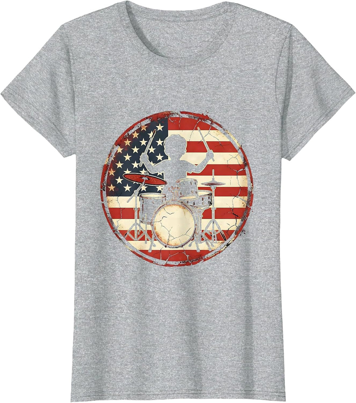 Kids American Flag Boy Drummer Patriotic Graphic T-Shirt - Heather Grey