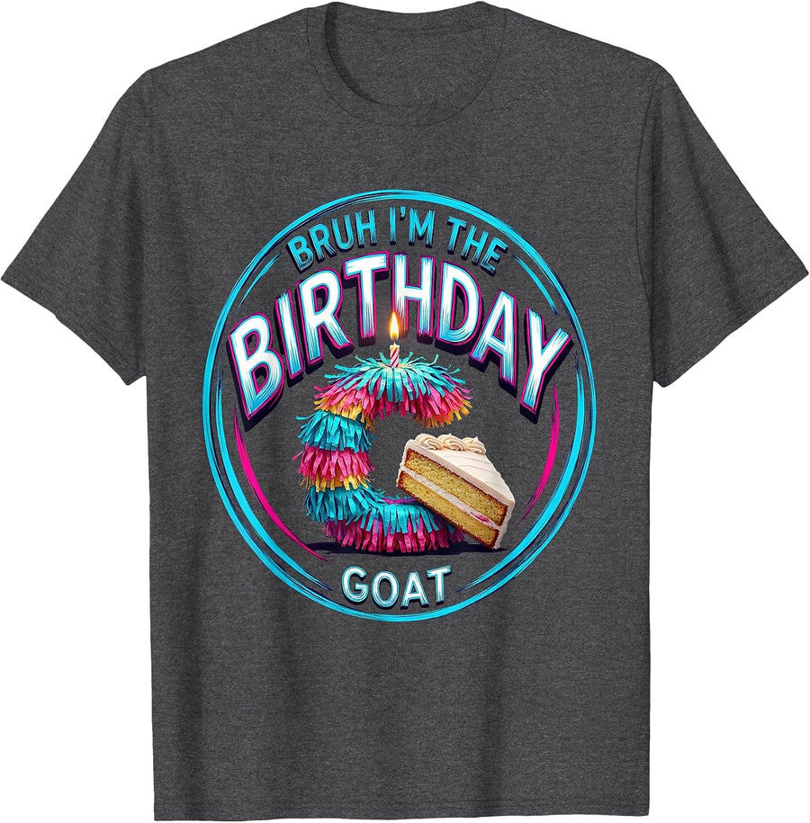 Men's Bruh I'm The Birthday GOAT Funny Llama Pinata Party Bday Boy T-Shirt - Dark Heather Grey