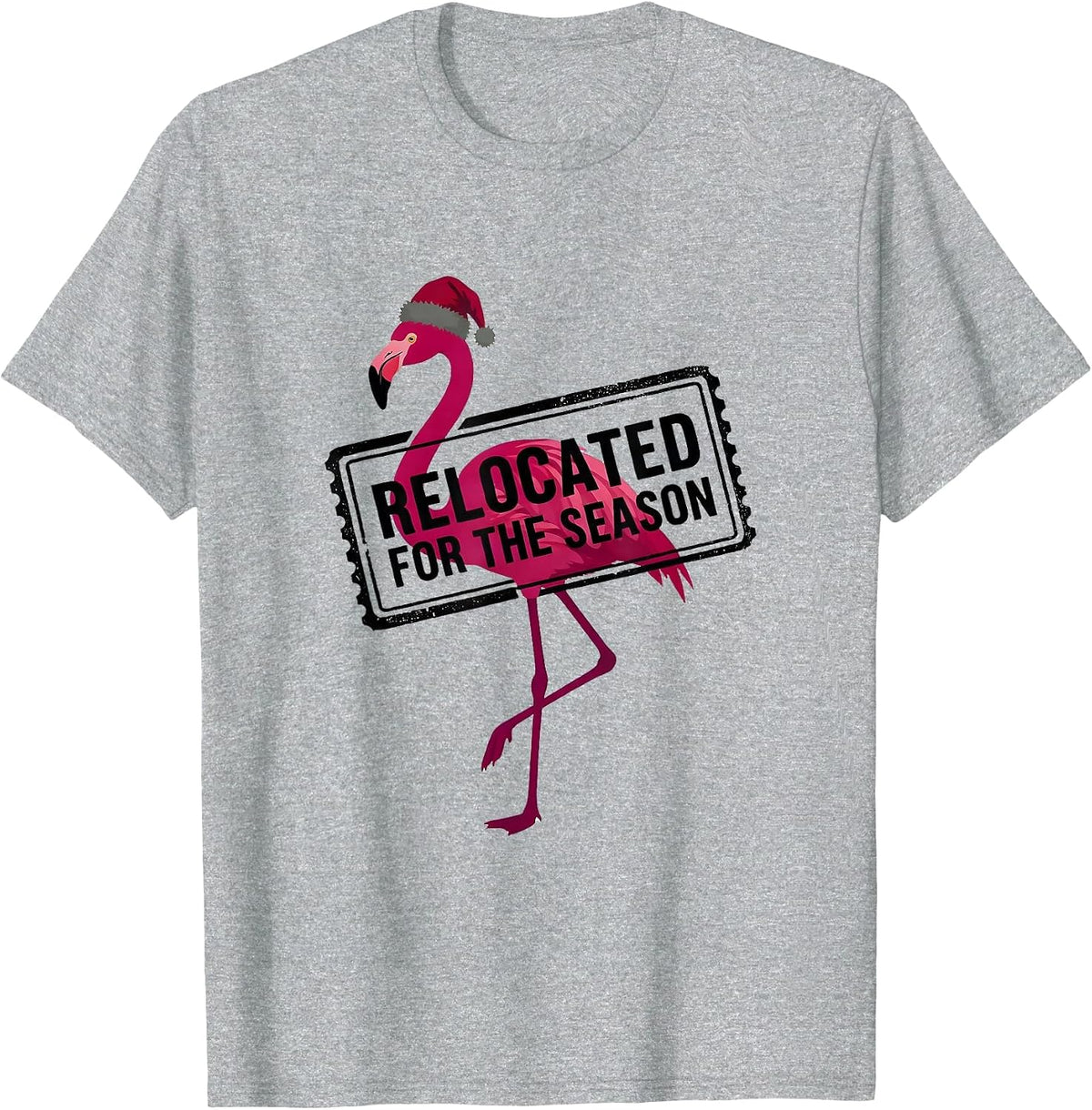 Men's Relocated For The Season Funny Pink Flamingo Santa Hat T-Shirt - Heather Grey