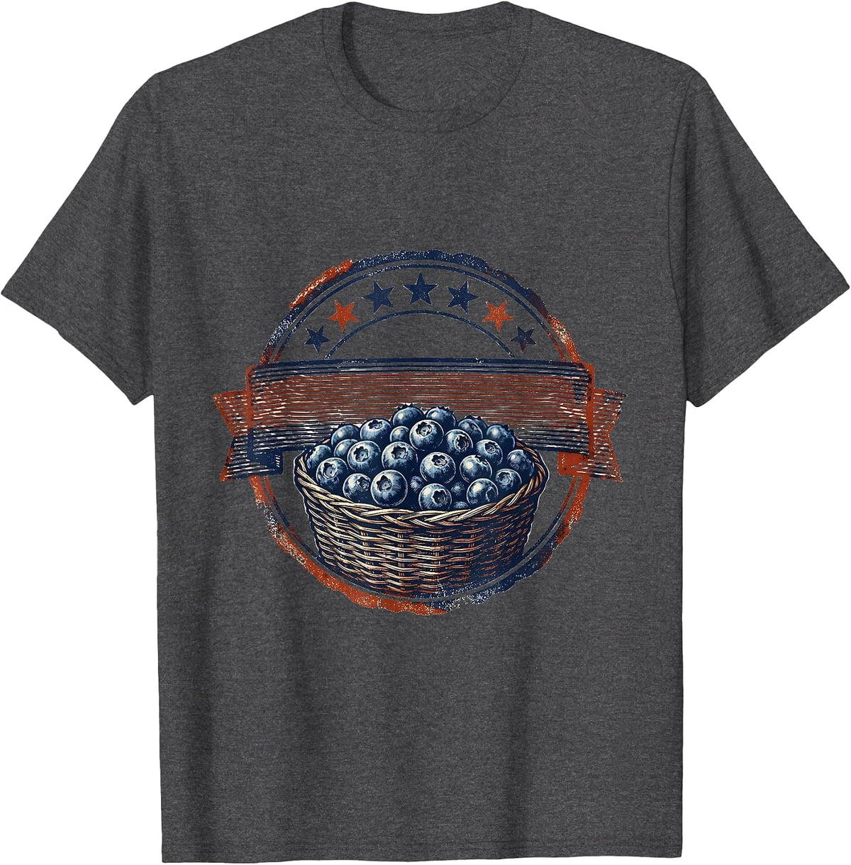 Men's Red White and Blueberries Stars and Stripes Tee T-Shirt - Dark Heather Grey