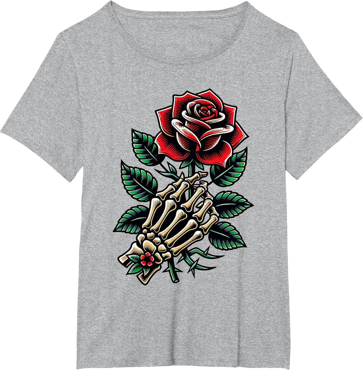 Skeleton Hand Rose Graphic T-Shirt - Heather Grey