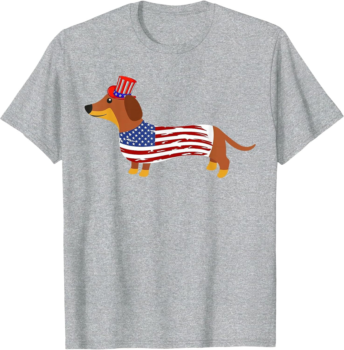 Dachshund 4th of July - American Flag Dachshund T-Shirt - Heather Grey