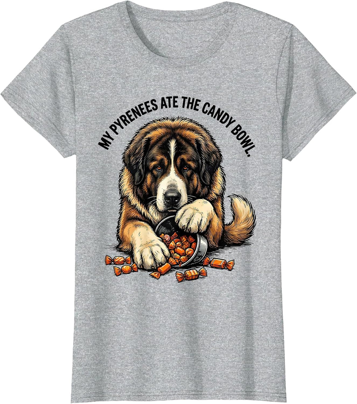 Women's My Pyrenees Ate The Candy Bowl Funny Halloween Dog Lover T-Shirt - Heather Grey