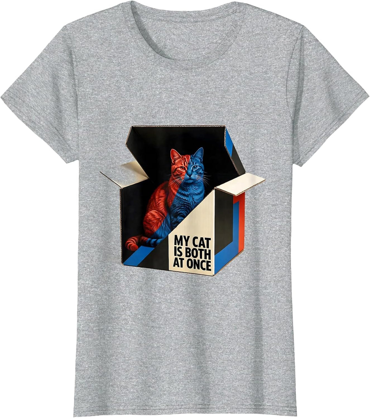 My Cat Is Both At Once Funny Science Geek Quantum Physics T-Shirt - Heather Grey